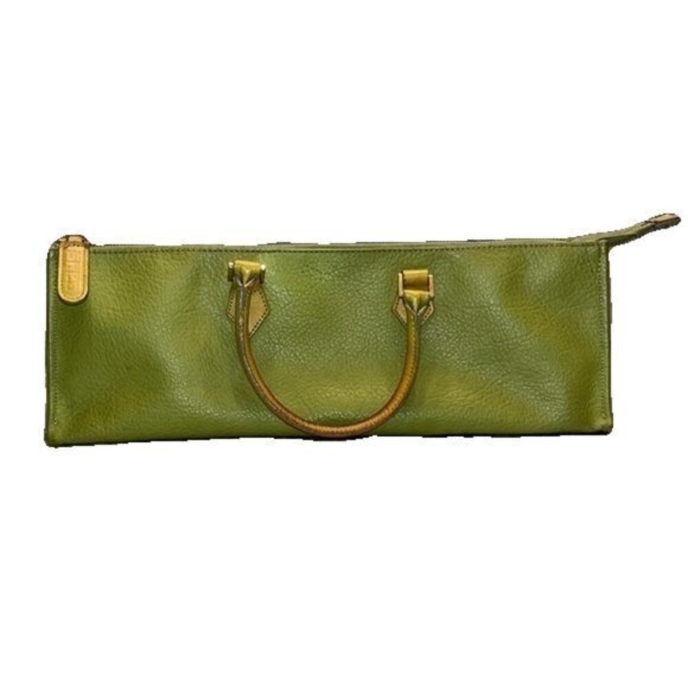 Sara Olive Green Leather Satchel with Brown Handles